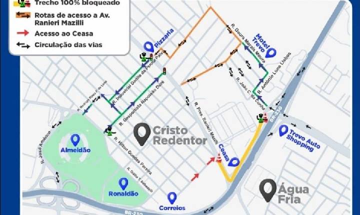 DER interdita ruas e organiza tráfego para obras em torno do Viaduto Prefeito Luciano Agra