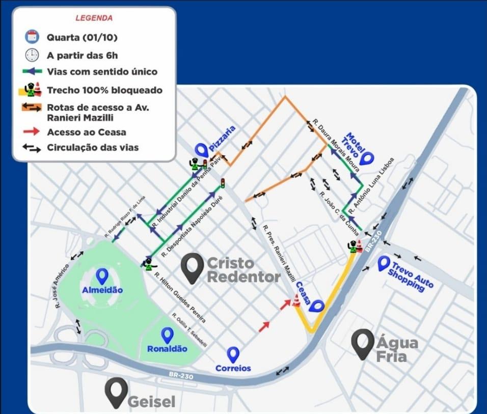 DER interdita ruas e organiza tráfego para obras em torno do Viaduto Prefeito Luciano Agra